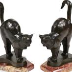 C. Charles - sculptuur, Twee Art deco bronzen katten - 21 cm, Antiek en Kunst