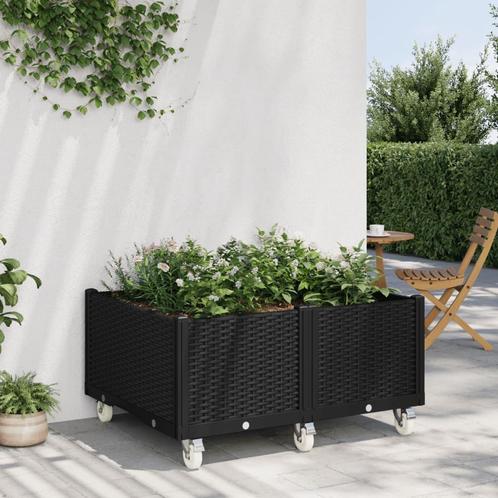 vidaXL Plantenbak met wielen 100x80x54 cm polypropeen zwart, Tuin en Terras, Bloempotten, Nieuw, Verzenden