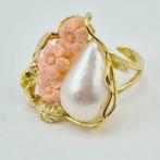 Koraal - Zilver, Verguld - Ring - Corallo Rosa en Perla Mabè, Antiek en Kunst