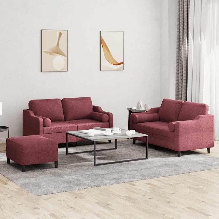 vidaXL 3-delige Loungeset met kussens stof wijnrood, Huis en Inrichting, Zetels | Zetels, Nieuw, Verzenden