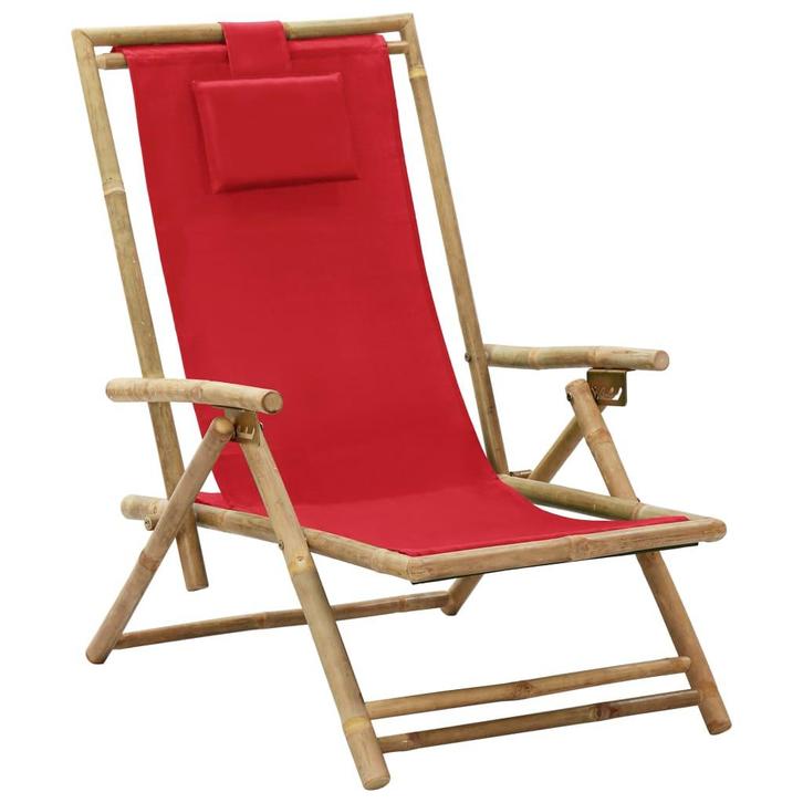 vidaXL Relaxstoel verstelbaar bamboe en stof rood, Jardin & Terrasse, Chaises de jardin, Envoi