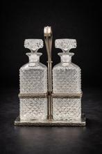 Karaf - Kristal, Metaal - Vintage-set voor likeuren met twee, Antiek en Kunst