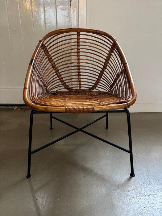 Stoel - wicker, bamboo, iron - mid-century rieten stoel, Antiek en Kunst, Curiosa en Brocante