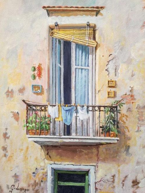Giuseppe Luongo (1948) - Balcone di Napoli, Antiek en Kunst, Kunst | Schilderijen | Klassiek