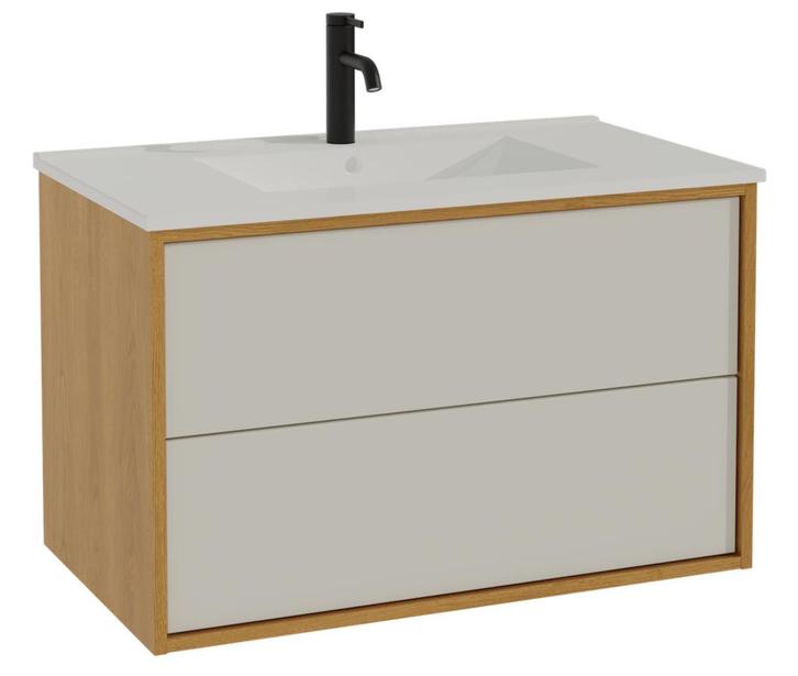 Badkamermeubel Gary 80cm - Eiken met Wit - Badmeubel, Huis en Inrichting, Badkamer | Badkamermeubels, Nieuw, Verzenden