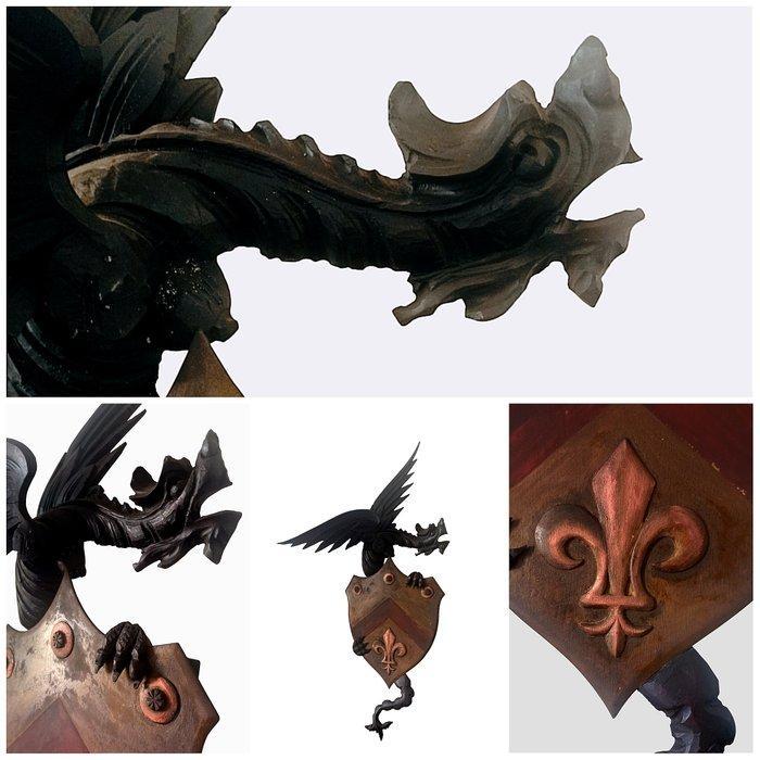 sculptuur, Drago reggi stemma - XIX secolo - 105 cm - Hout, Antiek en Kunst, Antiek | Overige Antiek