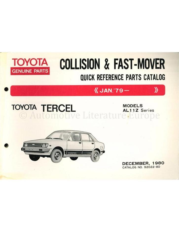 1980 TOYOTA TERCEL SNEL ONDERDELENHANDBOEK ENGELS, Autos : Divers, Modes d'emploi & Notices d'utilisation