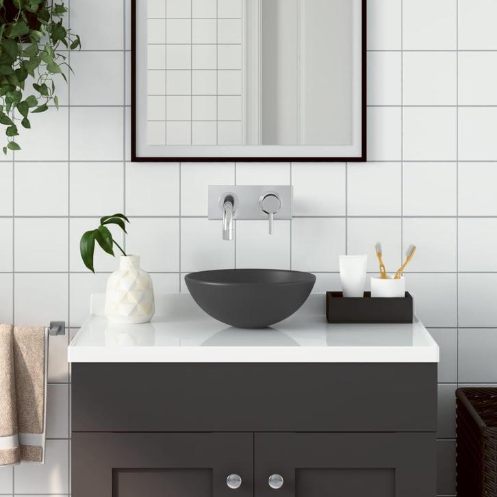vidaXL Wastafel rond keramiek donkergrijs, Doe-het-zelf en Bouw, Sanitair, Nieuw, Verzenden