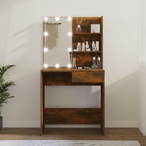 vidaXL Kaptafel met LED-verlichting 74,5x40x141 cm gerookt, Huis en Inrichting, Tafels | Kaptafels, Nieuw, Verzenden