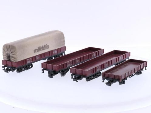 Schaal H0 Märklin 4423, 4473 en 4475 set van 4 lageboordw.., Hobby en Vrije tijd, Modeltreinen | H0, Wisselstroom, Analoog, Gebruikt