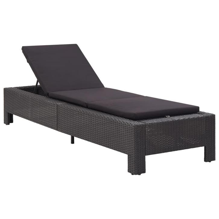 vidaXL Ligbed met kussen poly rattan zwart, Tuin en Terras, Ligbedden, Nieuw, Verzenden