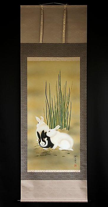 Rabbits - With signature and seal Kogetsu  - Japan (Zonder, Antiek en Kunst, Antiek | Overige Antiek