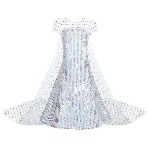 Prinsessenjurk - Witte Elsa jurk met sleep - Korte mouw - Kl, Kinderen en Baby's, Carnavalskleding en Verkleedspullen, Verzenden