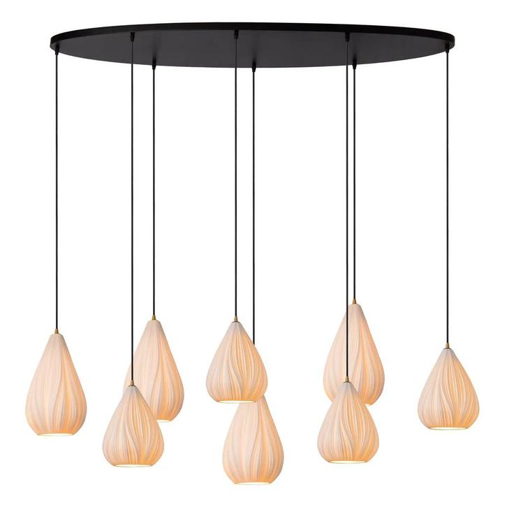 Hanglamp Lucide CINZIA -  - 8xE27 - Wit, Maison & Meubles, Lampes | Suspensions, Envoi