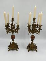 Kandelaber (2) - messinglegering, Marmer, Legering - Een