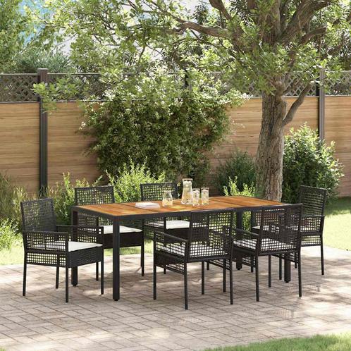 vidaXL Tuin Eettafel Set 7 pcs Zwart Poly rattan, Tuin en Terras, Tuinsets en Loungesets, Nieuw, Verzenden
