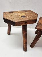 Kruk - Eik - Twee vintage eiken krukjes, Antiek en Kunst