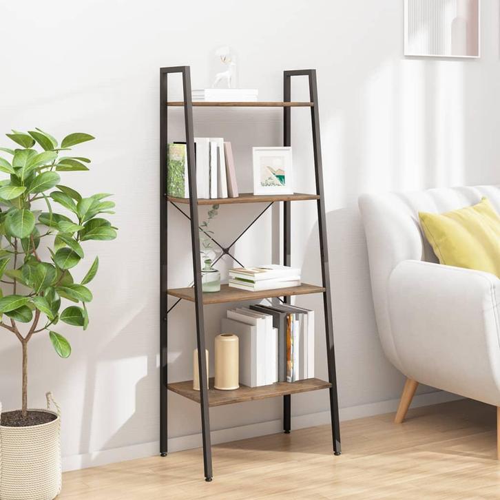 vidaXL Ladderrek met 4 schappen 56x35x140 cm donkerbruin en, Huis en Inrichting, Kasten | Boekenkasten, Nieuw, Verzenden