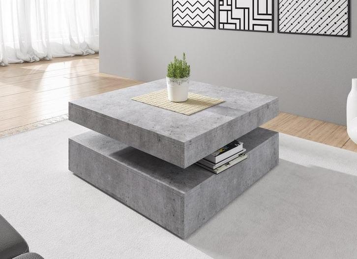 Salontafel Carlo Betonlook draaibaar 78x78cm, Huis en Inrichting, Tafels | Salontafels, Nieuw, 50 tot 100 cm, Minder dan 50 cm