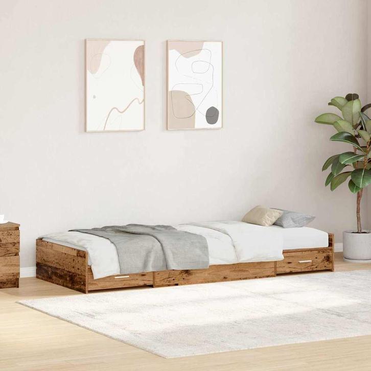 vidaXL Bedframe met hoofdeinde Oud Hout 100 x 200 cm Bewerkt, Huis en Inrichting, Slaapkamer | Bedden, Nieuw, Verzenden