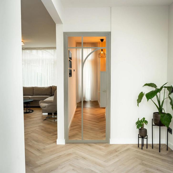 Stalen Binnendeur Kiezelgrijs 5 Vlaks rond -Helder glas Met, Bricolage & Construction, Fenêtres & Moustiquaires