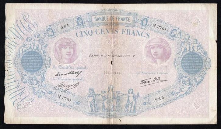 France Frankreich Pick 88 500 Francs Bleu Et Rose Typ 188..., Postzegels en Munten, Bankbiljetten | Europa | Niet-Eurobiljetten