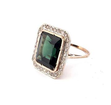 Zonder Minimumprijs - Ring - 9 kt. Roségoud, Zilver Smaragd
