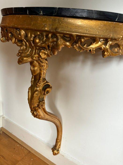 Wandtafel - Hout, verguld en gemarmerd - Console faux marble, Antiek en Kunst, Curiosa en Brocante