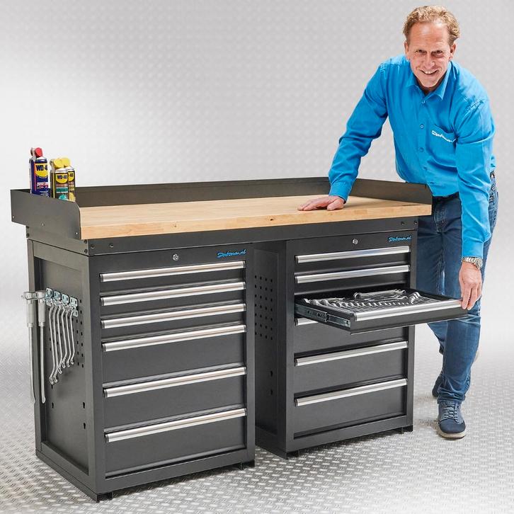 Datona Werkbank PRO - eiken werkblad - 12 lades - 150 cm -, Doe-het-zelf en Bouw, Werkbanken, Ophalen of Verzenden