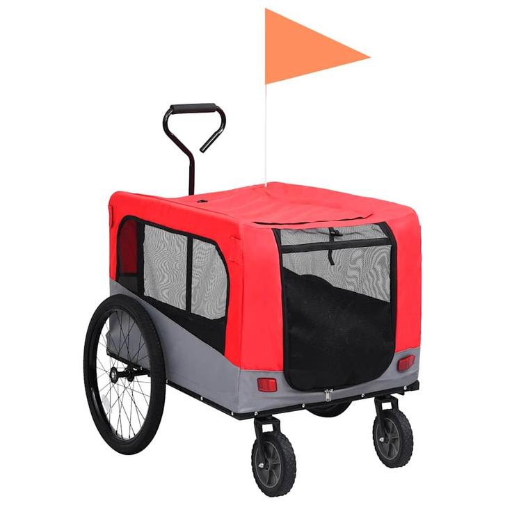 vidaXL Fietstrailer en hondenwagen 2-in-1 rood en grijs, Dieren en Toebehoren, Overige Dieren-accessoires, Nieuw, Verzenden