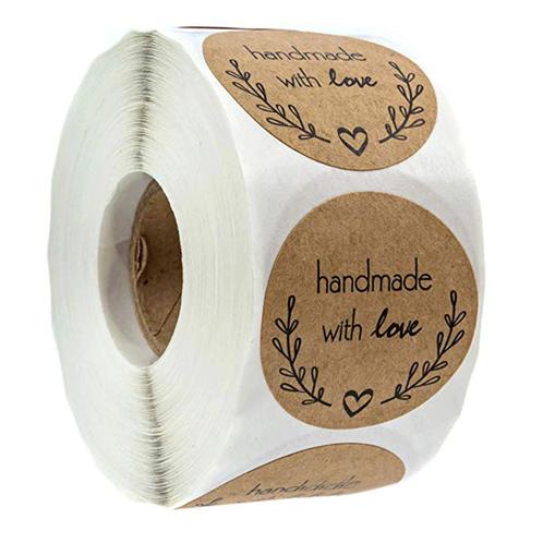 500 stickers labels rol handmade with love olijftakje kraft, Maison & Meubles, Accessoires pour la Maison | Plantes & Fleurs artificielles