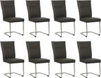 Set van 8 Donkerbruine leren   - poot rond inox - Hermes, Huis en Inrichting, Overige kleuren, Nieuw, Leer, Ophalen of Verzenden