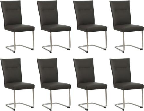 Set van 8 Donkerbruine leren   - poot rond inox - Hermes, Huis en Inrichting, Stoelen, Overige kleuren, Vijf, Zes of meer stoelen