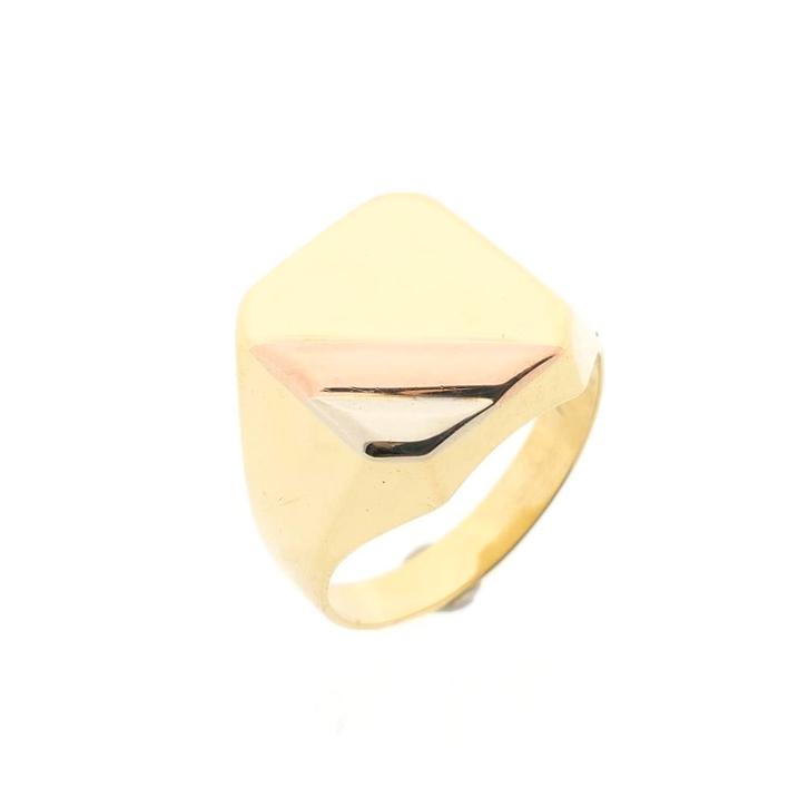 Tricolor gouden zegelring; heren | Anjer (witgoud), Handtassen en Accessoires, Ringen, Heer, Overige kleuren, 19 tot 20, Gebruikt