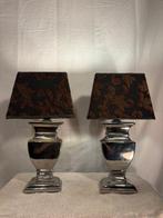 Tafellamp - Verchroomd, Textiel - Twee tafellampen