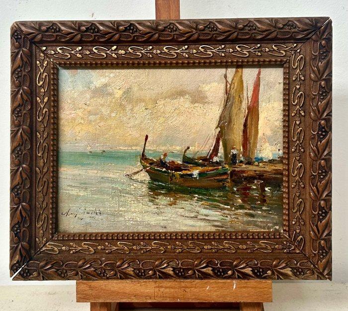 Anacleto Moiraghi (1880-1943) - Marina con barche, Antiek en Kunst, Kunst | Schilderijen | Klassiek