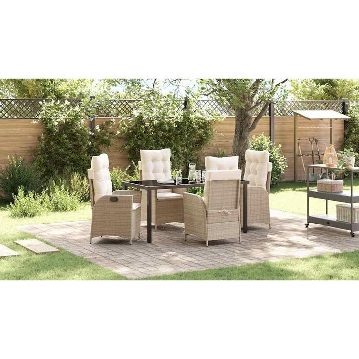 vidaXL Tuin Eettafel Set met kussen 5 pcs Beige poly rattan, Tuin en Terras, Tuinsets en Loungesets, Nieuw, Verzenden