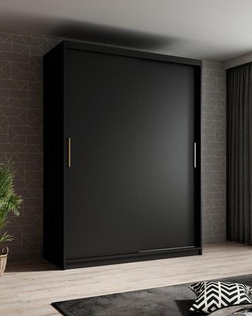 Meubella | Kledingkast mat zwart 150x62x200 schuifdeur, Verzenden