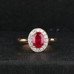 Ring - 14 karaat Geel goud - 1.67ct. tw. Robijn - Diamant -, Handtassen en Accessoires, Ringen, Nieuw