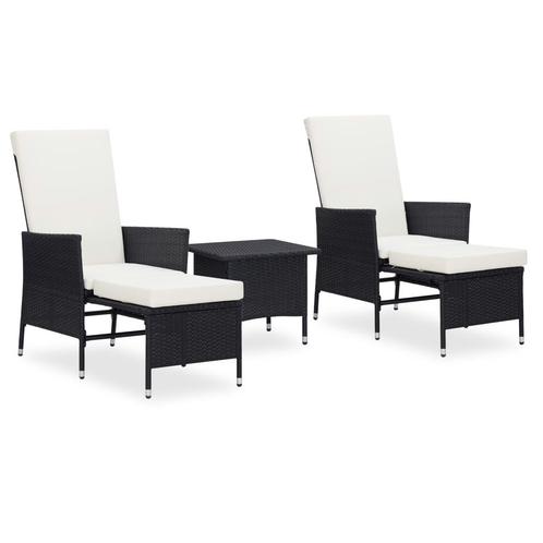 vidaXL 3-delige Loungeset met kussens poly rattan zwart, Tuin en Terras, Tuinsets en Loungesets, Loungeset, Nieuw, Verzenden