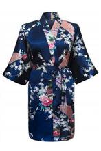 KIMU® Kimono Donkerblauw Kort XL-XXL Yukata Satijn Boven de, Nieuw, Ophalen of Verzenden