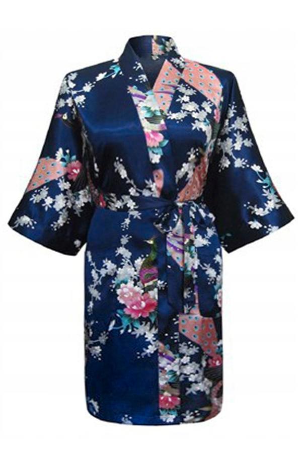 KIMU® Kimono Donkerblauw Kort XL-XXL Yukata Satijn Boven de, Kleding | Dames, Carnavalskleding en Feestkleding, Nieuw, Ophalen of Verzenden