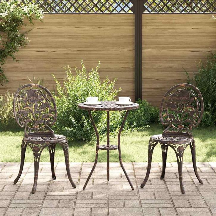 vidaXL Tuin Bistro Set 3 pcs Brons Aluminium, Tuin en Terras, Tuinsets en Loungesets, Nieuw, Verzenden