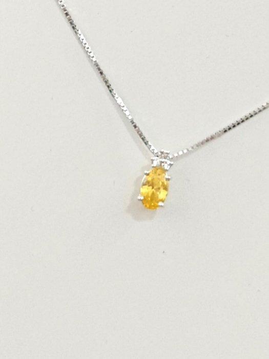Zonder Minimumprijs - Halsketting Zilver Citrien - Diamant, Handtassen en Accessoires, Kettingen