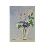 Spanish school (XX) - Calm flowers on a blue background