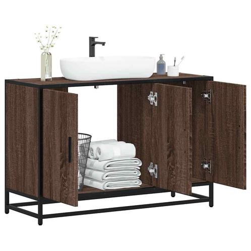vidaXL Wastafelkast 90x33x60 cm bewerkt hout bruin, Huis en Inrichting, Badkamer | Badkamermeubels, Nieuw, Verzenden
