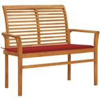 vidaXL Tuinbank met rood kussen 112 cm massief teakhout, Tuin en Terras, Verzenden, Nieuw