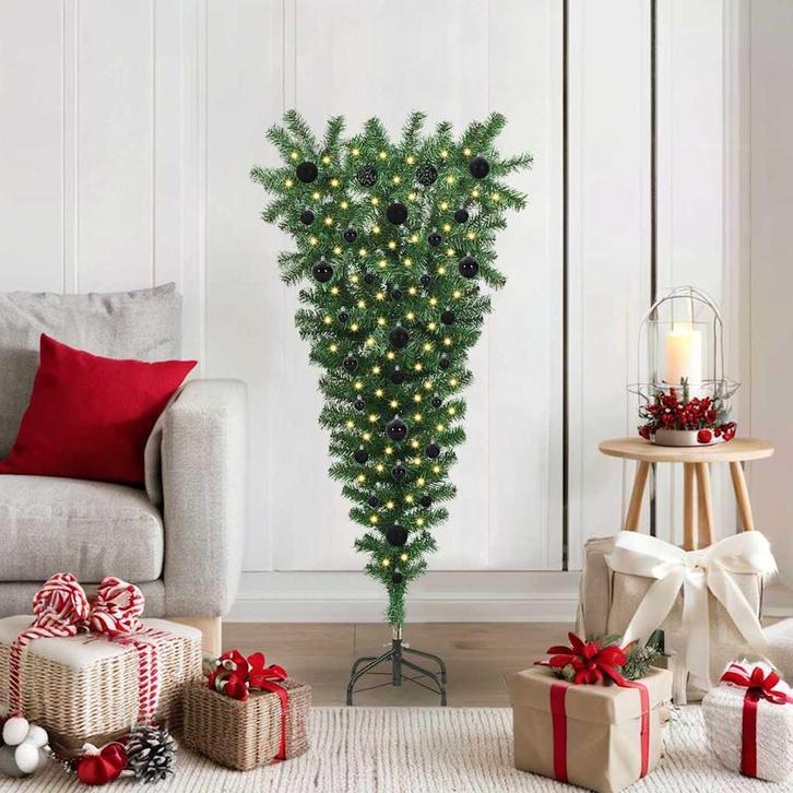 vidaXL Upside-down Kunst Kerstboom met Ballen Set Groen 120, Diversen, Kerst, Nieuw, Verzenden
