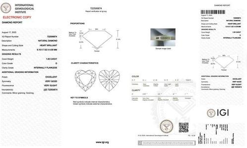 1 pcs Diamant (Natuurlijk) - 1.00 ct - Hart - D (kleurloos), Handtassen en Accessoires, Edelstenen