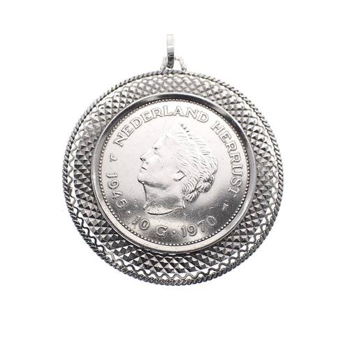 Zilveren hanger van 10 gulden munt Juliana 1970, Bijoux, Sacs & Beauté, Bracelets à breloques, Enlèvement ou Envoi